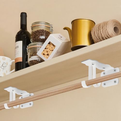 SOGAL 5 Inch Shelf Brackets with 4 Hooks, White Floating Shelf Bracket Invisible Supports 4 Pack - color: White, size: 5 Inch