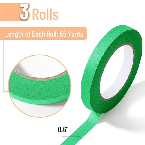 Mr. Pen- Green Masking Tape, 0.6 Inch Wide, 3 Rolls, 3 x 55 Yards, Green - color: Green