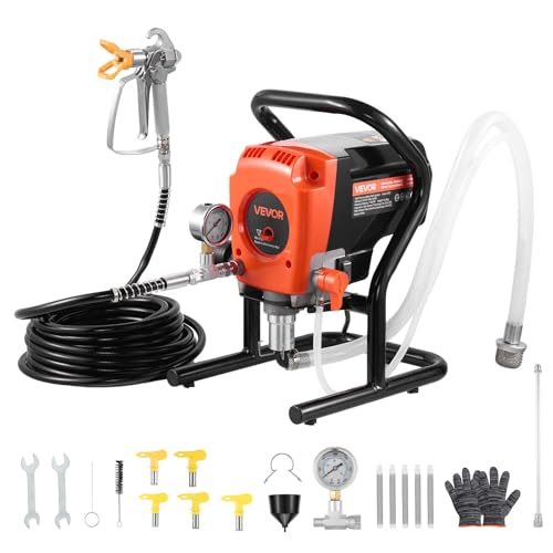 VEVOR Stand Airless Paint Sprayer, 900W, 3300PSI High Pressure Airless Sprayer, Cleaning Brush, Hose, Extension Rod, Nozzles, Electric Spray Paint Machine for Interior or Exterior of House, Fence - size: 900 W