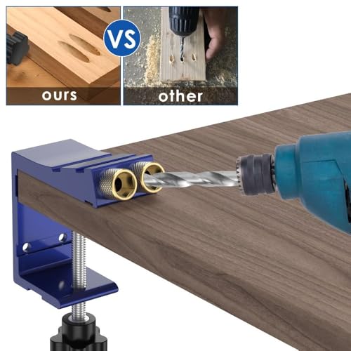 Pocket Hole Jig Kit Adjustable 15 Degree Angle Drill Guide with Clamp and Screws for Woodworking(Blue)