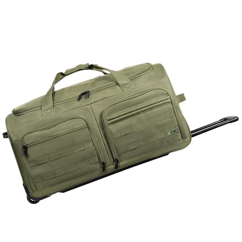 US Army ROMEO 31-inch Large Tactical Duffel Bag with Wheels | Heavy Duty Material, Molle Webbing, Water Resistant Military Rolling Bag for Travel, Deployment, and Camping - Tactical Green - color: Tactical Green, size: 31-inch