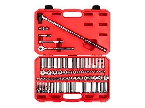 TEKTON 3/8 Inch Drive 6-Point Socket and Ratchet Set, 73-Piece (1/4-1 in., 6-24 mm) | SKT15311 - size: 73-Piece (1/4-1 in., 6-24 mm)