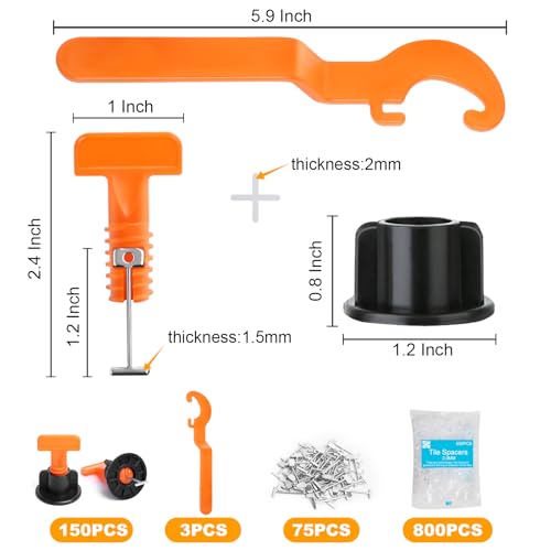 DGSL Tile Leveling System Kit with 150Pcs Tile Leveler 1.5mm - size: 150PCS