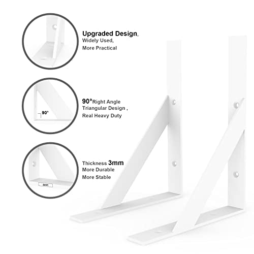 SOGAL White Shelf Brackets 8 x 10 Inch Heavy Duty L Bracket 4Pack - size: 8x10inch-white