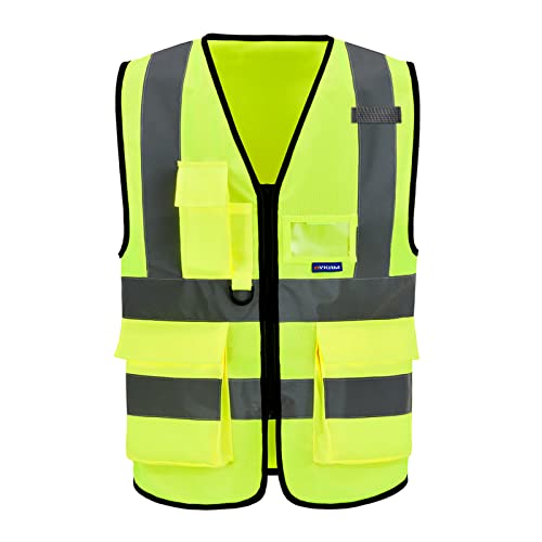 A-SAFETY 6XL7xl 8XL,high vis reflective Safety Vest,Yellow | Yellow 6XL-8XL Class 2 safety vest with clear ID pocket, radio mic loop and reflective strips for warehouse operations. - color: Yellow, size: 6X-Large