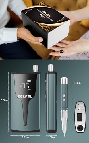 Rechargeable Nail Drill - Brushless Motor - Electric Nail Drill for Acrylic Nails Professional,35000RPM Electric Nail File,Cordless for Home Salon, Low Noise, Low Heat, Blue Grey
