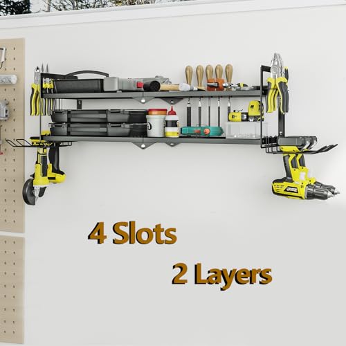 AZERPIAN Power Tool Organizer Heavy Duty Wall Mount Drill Tools Holder - size: 4 Slots 2Layers