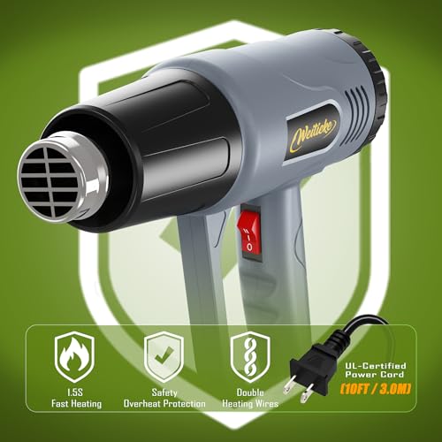 Heat Gun, 10Ft power cord Heavy Duty Hot Air Gun 572&1112℉ Dual Temperature Control 4 Nozzels & Paint Scraper Overload Protection for Paint Stripping (Heat Shrink Tubing Kit)