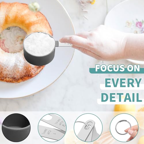 Measuring Cups Set Measuring Spoons Set, Nesting Measure Cups with Stainless Steel Handle, For Measuring Dry and Liquid Ingredients Small Teaspoon with Plastic Head (Black) - color: Black