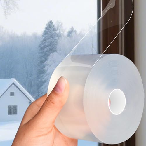 Transparent Window Weather Sealing Tape 2IN x 66 FT Draft Isolation No Residue Removable Adhesive Waterproof Windows Doors Shower Glass AC Units Ideal for Winter Seal & Summer Cold Air Loss Prevention - size: 2 In x 66 FT