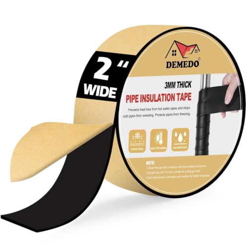 DEMEDO Pipe Insulation Tape, Pipe Wrap Insulation Foam Tape Self Adhesive, Outdoor Water Pipe Insulation Roll for HVAC, AC Line Insulation, 2 inch x 16.5 FT Heat Tape for Water Pipe, Black - style: 2" wide x 1/8" thick x 16.5ft long