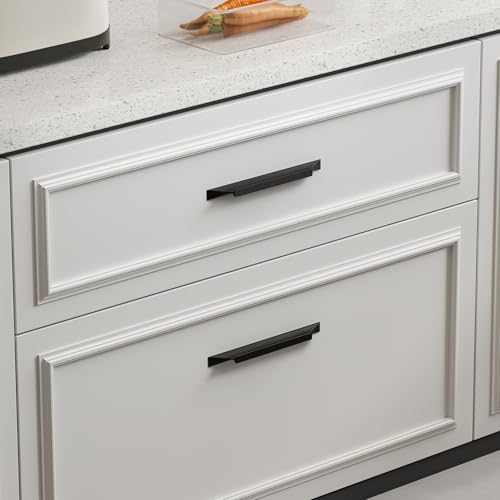 Goldenwarm 10 Pack Black Cabinet Handles, 3-3/4" Hole Center Finger Pulls - color: Black, size: 3-3/4in Hole Centers