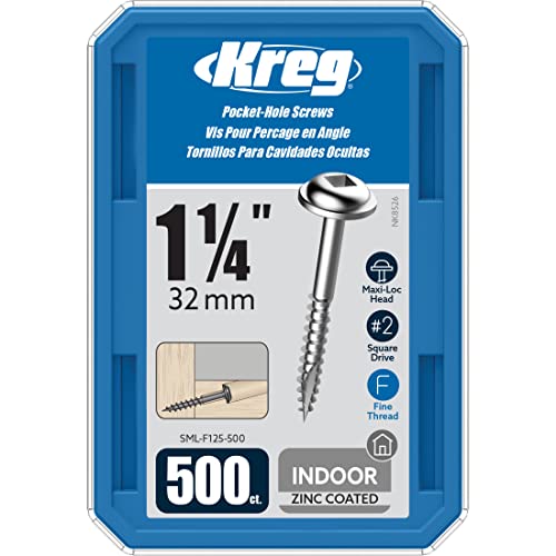 Kreg Zinc Pocket-Hole Screws - SML-F125-500, 500 Count, 1-1/4 Inch