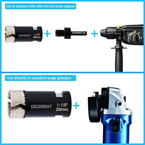 Diamond Hole Saw, 1-1/8" Hole Saw for Tiles Granite Marble Ceramic Glass Porcelain, 28mm Core Drill Bit with 5/8-11 Thread and 3/8” Hex Shank Adapter for Angle Grinders & Drills - size: 1-1/8"(28mm)