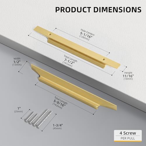 Goldenwarm 10 Pack Gold Cabinet Handles, 5" Hole Center Finger Pulls - color: Matte Gold, size: 5in Hole Centers