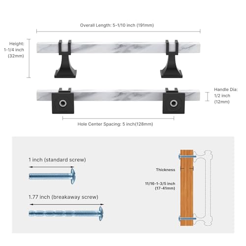 10 Pack 5 Inch White Marble Cabinet Pulls, Black Cabinet Handles Marble Grain and Black Pulls, Kitchen Cabinet Handles Square Dresser Drawer Pulls Kitchen Hardware - color: White Marble & Black, size: 5 inch (128mm) Hole Center Pull