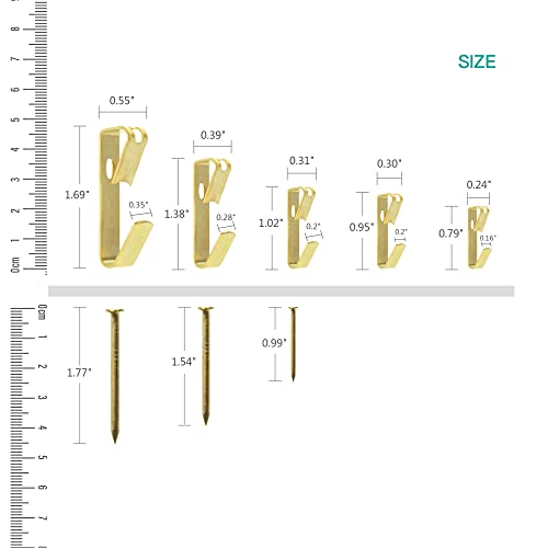 Picture Hanging Kit ， 10-100lbs Heavy Duty Picture Hangers ，140pcs Golden Picture Hanging Hooks，Picture Hooks Hardware for Picture Frame, Painting，Portraits , Mirror - size: 10-100lb