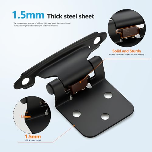 Matte Black Cabinet Hinges Self Closing, 1/2 Inch, 20 Pack (10 Pairs) - color: Matte Black, size: 1/2 inch Overlay