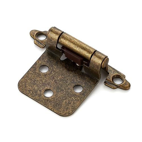 Antique Brass Cabinet Hinges, 1/2 Inch Overlay, 10 Pack(5 Pairs) | Self-Closing Design, Semi-Concealed Face Frame Fit, Surface Mount, For Kitchen Doors, Cabinets, Hardware Updates - color: Antique Brass