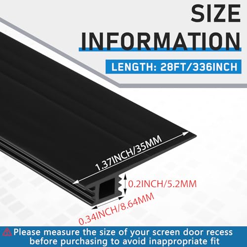 Pushglossy 28 ft Vinyl Sliding Screen Door Bug Seal Strip, Black - color: Black