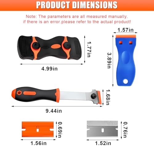 3PCS Razor Blade Scraper, Car Window Cleaning Scraper with 50 Plastic & 31 Metal Blades, Multi-Purpose Scraper Tool for Removing Label, Sticker, Tint, Grease from Windshield, Appliance, Glass