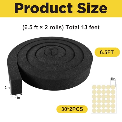 2'' x 6.5 ft Air Conditioner Foam Tape, 2 Pcs AC Weatherseal Foam Strips - color: black-2pcs