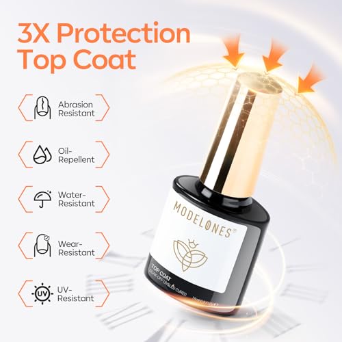 modelones Gel Top Coat and Silky Base Set 15ml Upgrade No Wipe Glossy