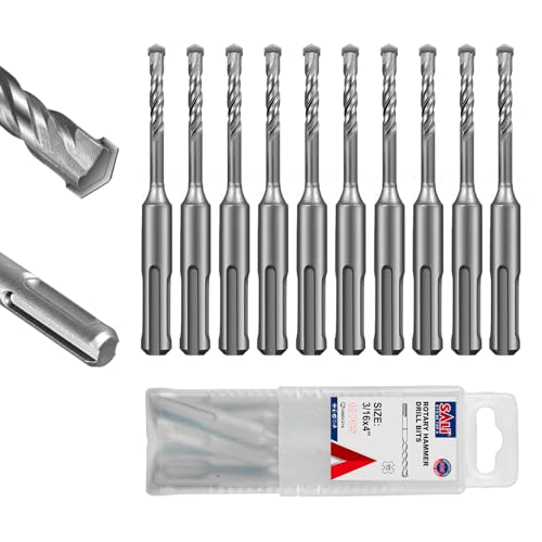 SALI SDS Plus Rotary Hammer Drill Bit Set, 3/16" x 4", 10-Pack, Carbide-Tipped Masonry Bits for Concrete, Brick & Stone with Storage Case - size: 3/16"*4"