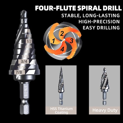 Unibit 1/8-7/8 Inch 8 PCS M35 Step Drill Bits W/Magnetic Screwdriver - color: Black