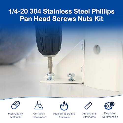 1/4-20 x 1/2" to 1-1/2" Pan Head Machine Screws Kit for Furniture Assembly - size: 1/4-20