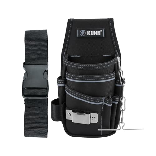 KUNN Electrician Tool Pouch with Belt Clip - 7-Pocket Lightweight Small Tool Belt Pouches for Carpenters, Technicians, HVAC - Heavy Duty Multi-Pocket Organizer for Construction, Maintenance, DIY Tools - color: Gray