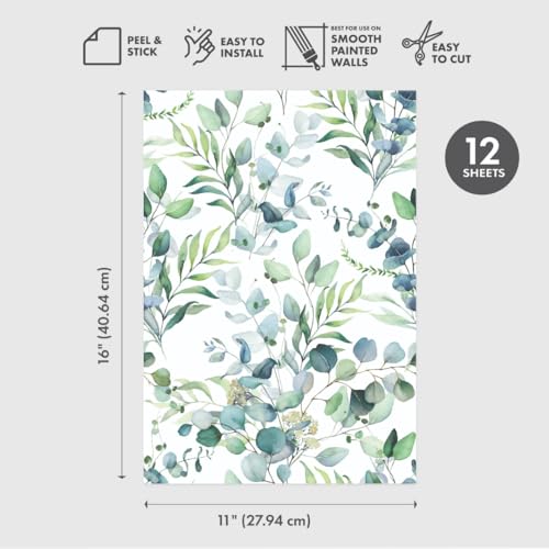 Main Street Peel and Stick Wallpaper Sheets, Eucalyptus, 12-Pack - style: Eucalyptus