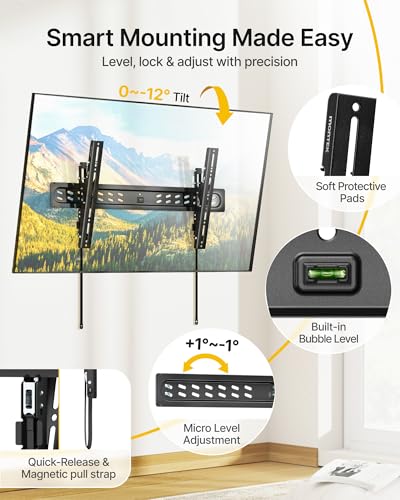 monTEK Ultra Slim Tilting TV Wall Mount for 43–95 inch TVs Holds 150 lbs - size: 43–95" Tilt