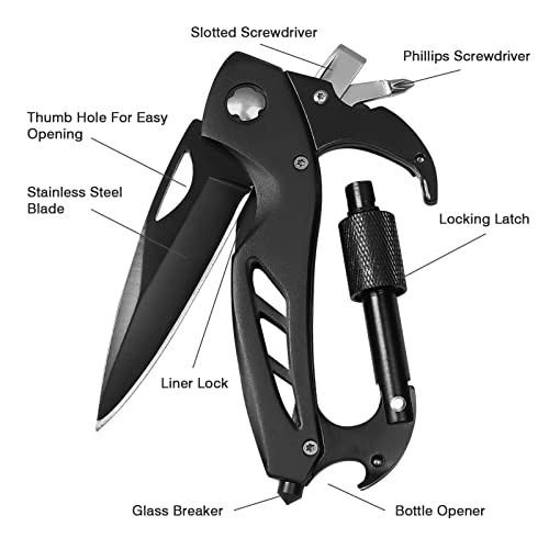 FUNBRO Multitool Carabiner with Pocket Knife, Bottle Opener - color: Black