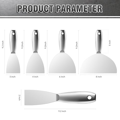 Fishark Putty Knife Set, 2" 3" 4" 6" 8" All-Stainless Steel Scraper, 5Pcs - color: 2" 3" 4" 6" 8"