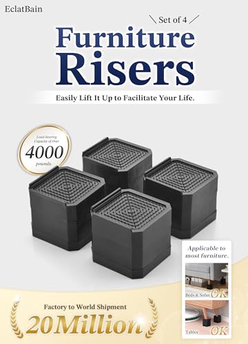 EclatBain Adjustable Bed Risers 3&4.3&5.3 Inch, 4000 lbs, 4 Pack Black - color: Square-4 Pack-black, size: 2 Layer(3inch)