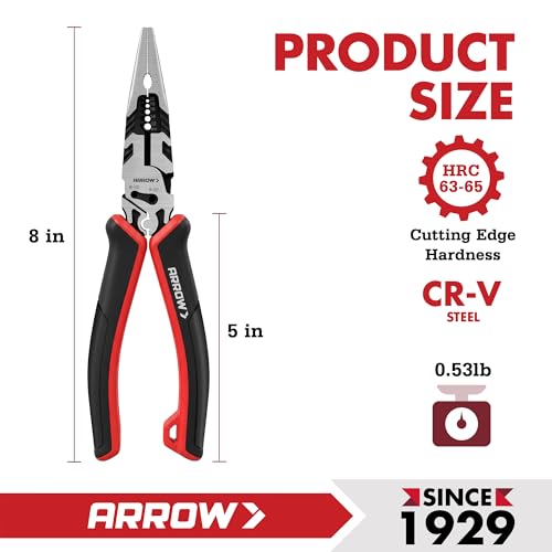 ARROW 6-in-1 Needle Nose Pliers, 8" Multipurpose Long Nose Pliers