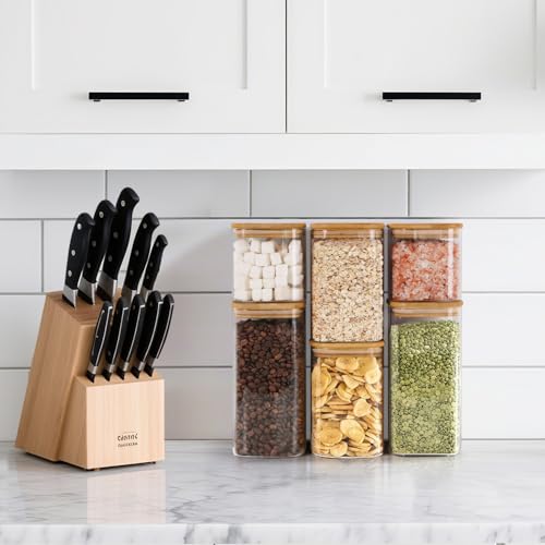 ComSaf Glass Pantry Storage Containers (0.7Qt/1.2Qt/1.6Qt) Set of 6, Square | Glass Storage Containers with Lids, Kitchen Canisters, Pantry Jar, Bamboo Lid with Silicone Seal, Flour Cereal Tea, BPA Free - size: 0.7Qt*2/1.2Qt*2/1.6Qt*2