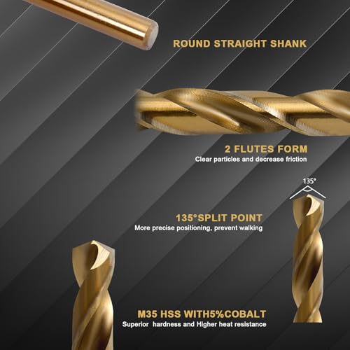 Cobalt Drill Bit Set - 13Pcs M35 HSS Twist Drill Bits Kit 1/16"-1/4" - style: 13 pcs Cobalt