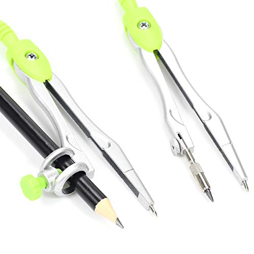 Unjoo Geometry Set 10 Pcs Student Supplies, Protractor and Compass (Green） - color: Green