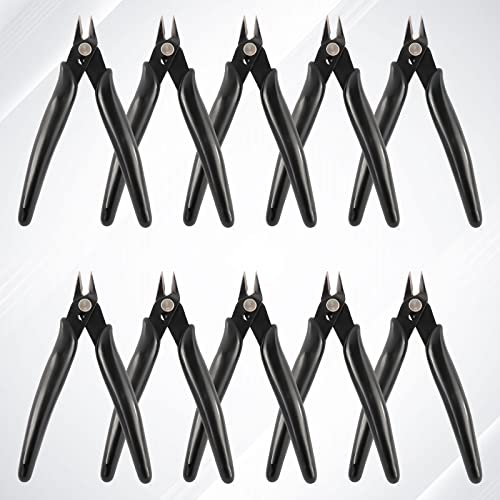 YaeCCC 10 Pack Wire Cutters Black Diagonal Cutting Pliers for Electronic, Model, Jewelry Making, 170 Flush Cutter 5 inch