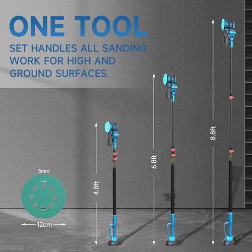 Electric Orbit Sander Kit with 8.2ft Pole,20V Random Hand Sanders 4.0AH,5.0 Inch Variable Cordless Sanders for Wood Working,Sanding