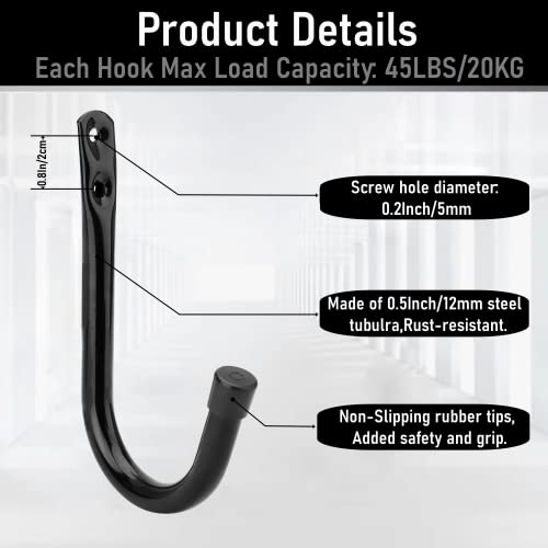 Heavy Duty Garage Storage Hooks, 3.4Inch J Utility Garage Wall Hooks for Hanging, 8 Pack Wall Mounted Hanging Hooks - size: 5.6 Inch x 3.4 Inch