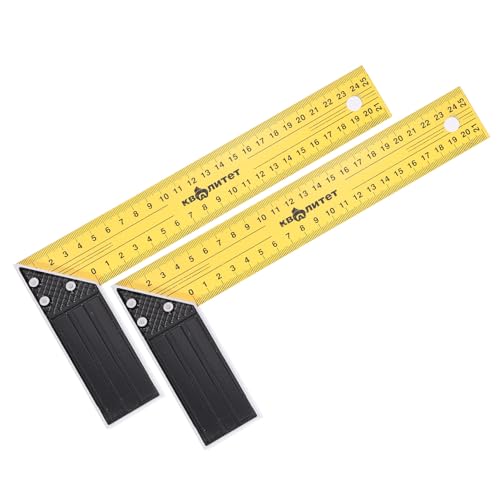 HARFINGTON 2Pcs Woodworking Square Ruler 10" Carbon Steel Try Square Metric Precision Framing Carpenter Tool Right Angle Ruler with Aluminium Handle for Professional Carpentry, Yellow Black - size: 10"