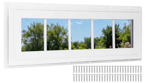 NeatiEase Vinyl Transom Window, 10" x 30" Fixed Glass Household Windows with Grids and Dual-pane Tempered Glass for House, Shed, Doors, Garage, Chicken Coop, Basement (White) - size: 10"x30"