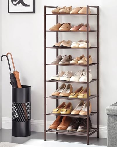 SONGMICS 8-Tier Metal Shoe Rack, Vertical Shelf, Holds up to 18 Pairs - color: Bronze, size: 8 Tiers (12"D x 17.6"W)
