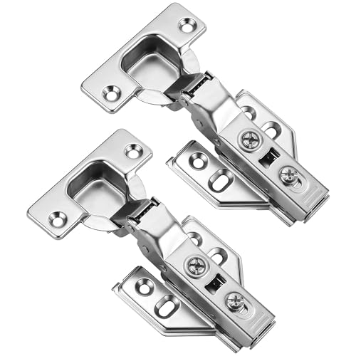 2Pcs Soft Close Half Overlay Cabinet Hinges with Clip-On Plate - color: Half Overlay, size: 2 Pieces