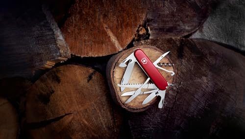 Victorinox Huntsman Swiss Army Knife, 15 Functions, Swiss Made Pocket Knife with Large Blade, Screwdriver, Scissors and Wood Saw - Red - color: Red, style: Old Packaging