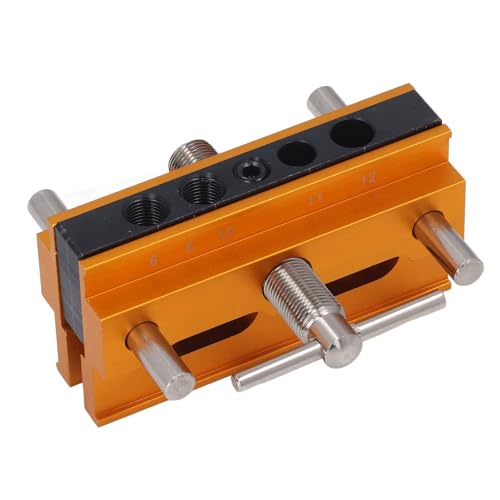Self Centering Doweling Jig KitAdjustable Drill Guide for Woodworking, Biscuit Joiner Straight Hole Drilling with 6 Precision Bushings - size: Gold