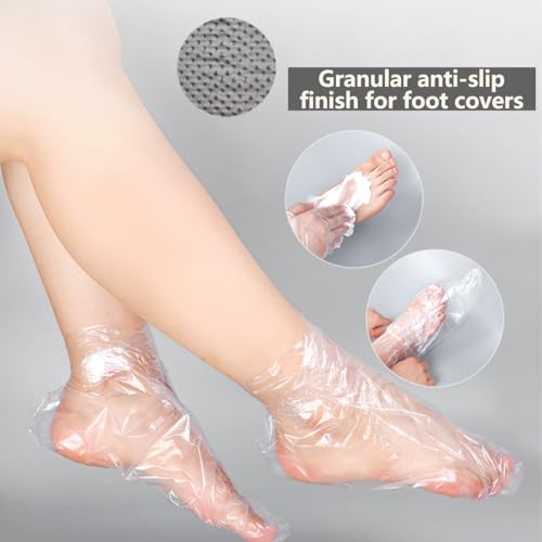400 Pcs Disposable Moisturizing Foot Covers, Ribbed Anti-Slip Design with Stickers for Secure Fit, Plastic Foot Bags for Moisturizing, Hydration, Home Use, Spa, Pedicure, Trial Shoe, Paraffin Wax Bags